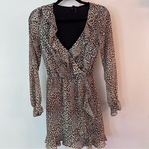 H&M LEOPARD PRINT MINI DRESS SHEER SLEEVES, SZ 0
